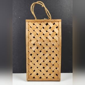 Wood Weaved Basket W/ Handle .Wine Carrier Or Storage, Great Condition